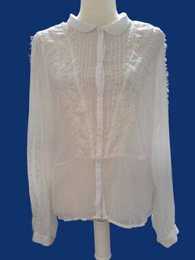 Olsenboye by Mary Kate & Ashley Olsen Women's Long Sleeve Sheer Lace Blouse L